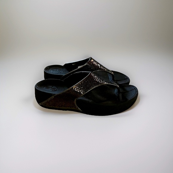 NWOT Fitflop Brown Sequin Flip Flops - Picture 5 of 5